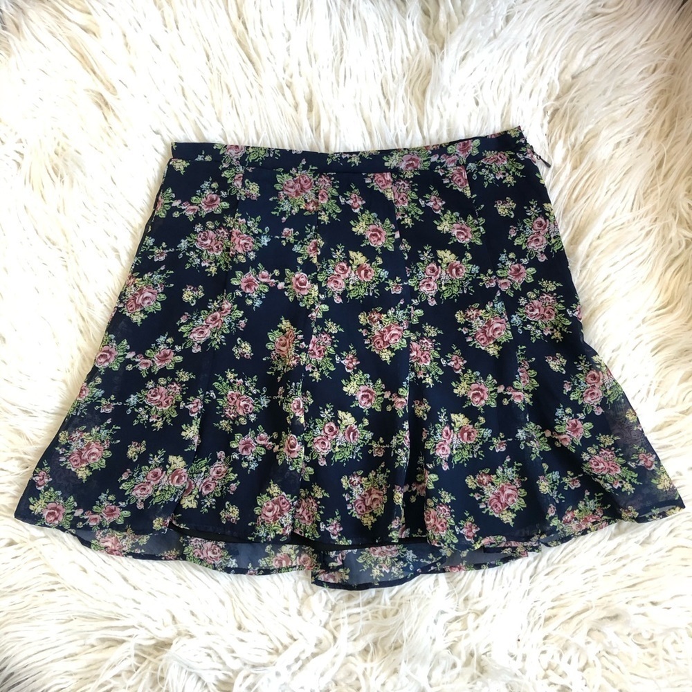 Show Me Your Mumu Blue Multi Floral Print Polyester Skater Mini Skirt EUC Size S